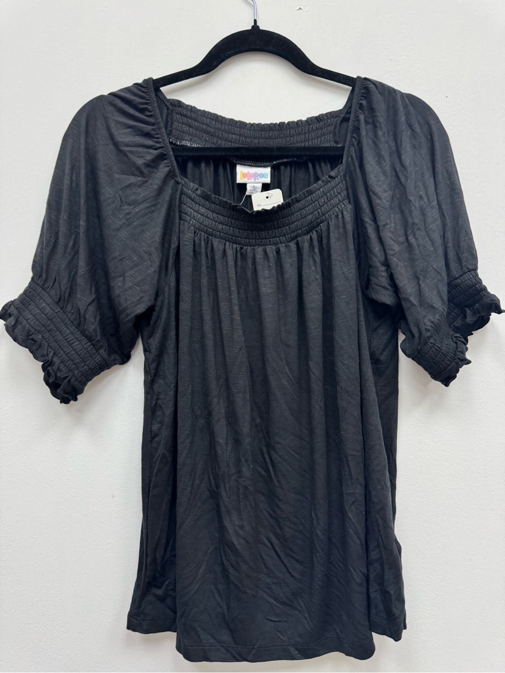 LuLaRoe Black Smocked Square-Neck Blouse